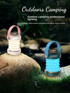 Portable RGB Camping Lantern with Bluetooth Music & App Control - Stepless Dimming, Foldable Design, Color Changing Light, Compact & Easy to Carry for Outdoors, Camping, and Parties