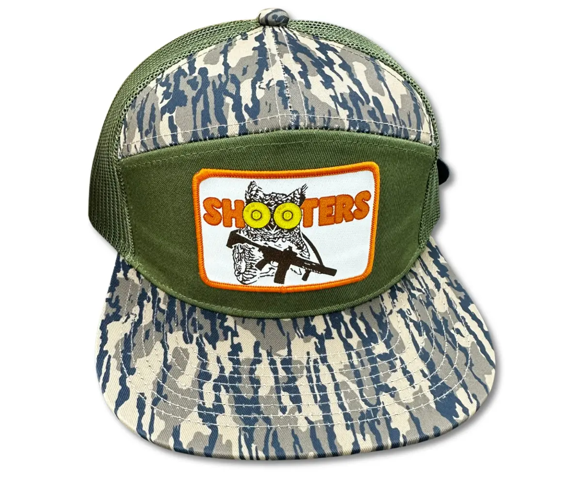 Low Country Comfort Co. Men's Embroidered Shooters Owl Patch Camo Trucker Hat, Adjustable Mesh Snapback for Hunting, Mens Hats, Men's Snapback Hats