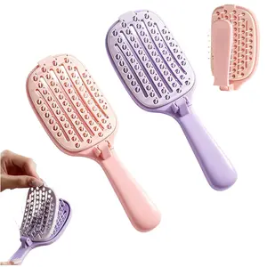 2/4pcs Easy Clean Hair Brush, Foldable Self-Cleaning Travel Hair Brush, Portable Curved Ventilated Detangler, Detangling Hairbrush, Unisex, for All Hair Types