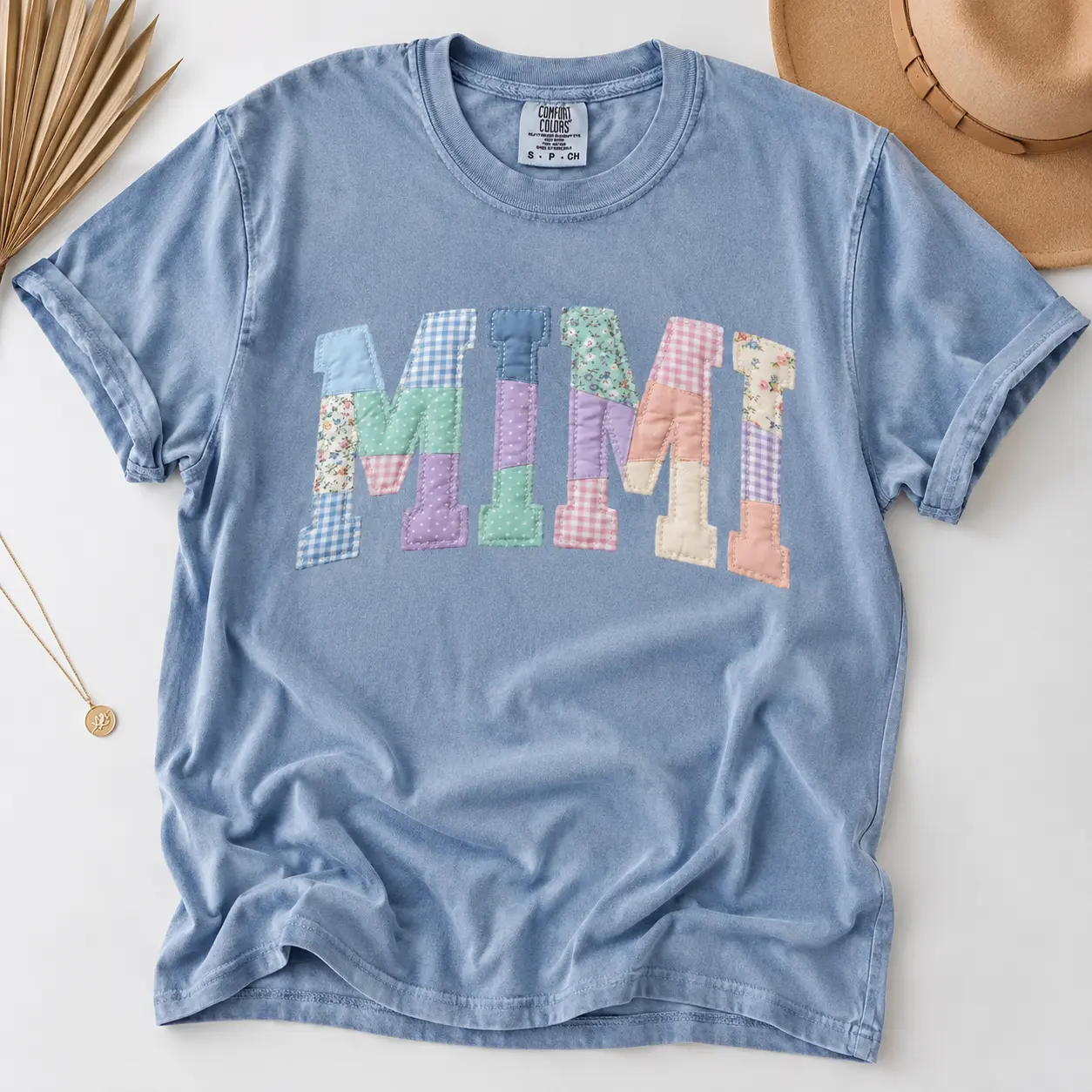 Comfort Colors Printed Patchwork Floral Mimi T-shirt, Grandma Core Tshirt, Faux Mom T-shirt, Varsity Mom T-shirt Quilt Patchwork Mama Tee - TrendWear USA