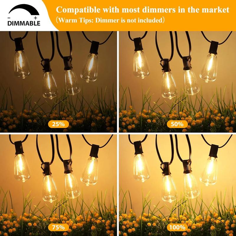 100+10FT LED Outdoor String Lights, Patio Deck Lights with 50+2 Shatterproof ST38 Edison Bulbs, Dimmable Warm White Waterproof Outside Hanging Lights Connectable for Backyard Porch Garden