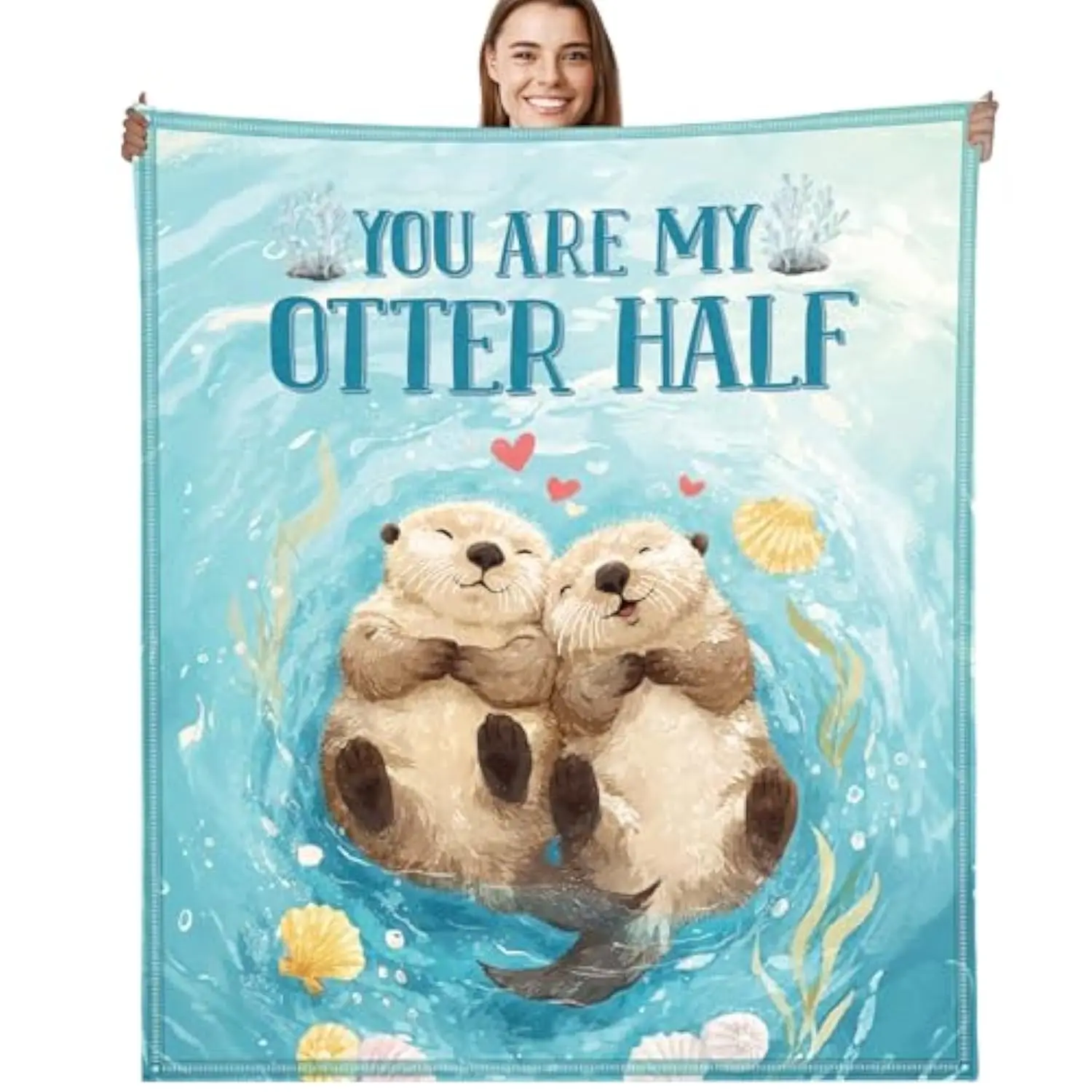 Otter Throw Blanket - 100% Polyester, Cute Otter Couple Love Design, Soft Cozy Flannel, Wrinkle Resistant (50"x60") - Christmas, Thanksgiving, Birthday Romantic Gift for Partner, Valentine