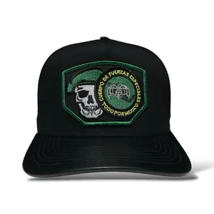 GAFES Mexican Military Tactical Black Snapback Baseball Hat with PU Leather Visor Fuerzas Especiales Patch Bandera de Mexico Adjustable Cap