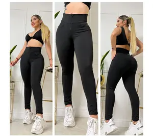 Legguis Faja Interna Colombian Leggings with Built-in Shaper Plain Black Comfortable Style Perfect Fit for Women High Waist Tummy Control