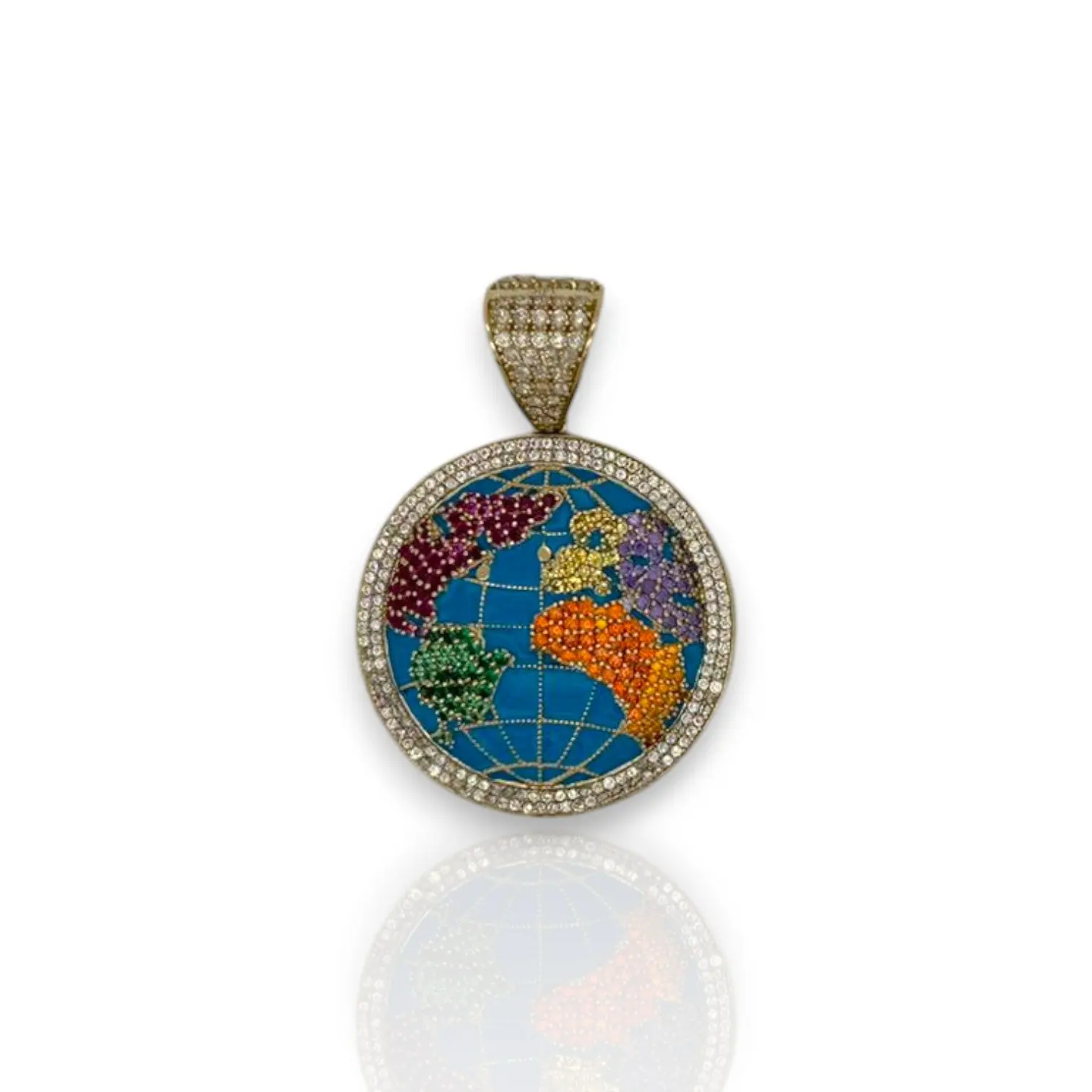 Planet "Globe" Cz Pendant - 14K Yellow Gold