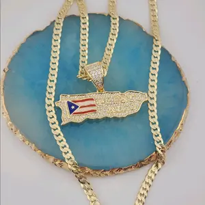 Puerto Rico Gold Plated Necklace - 24" Chain, Does Not Stain Skin