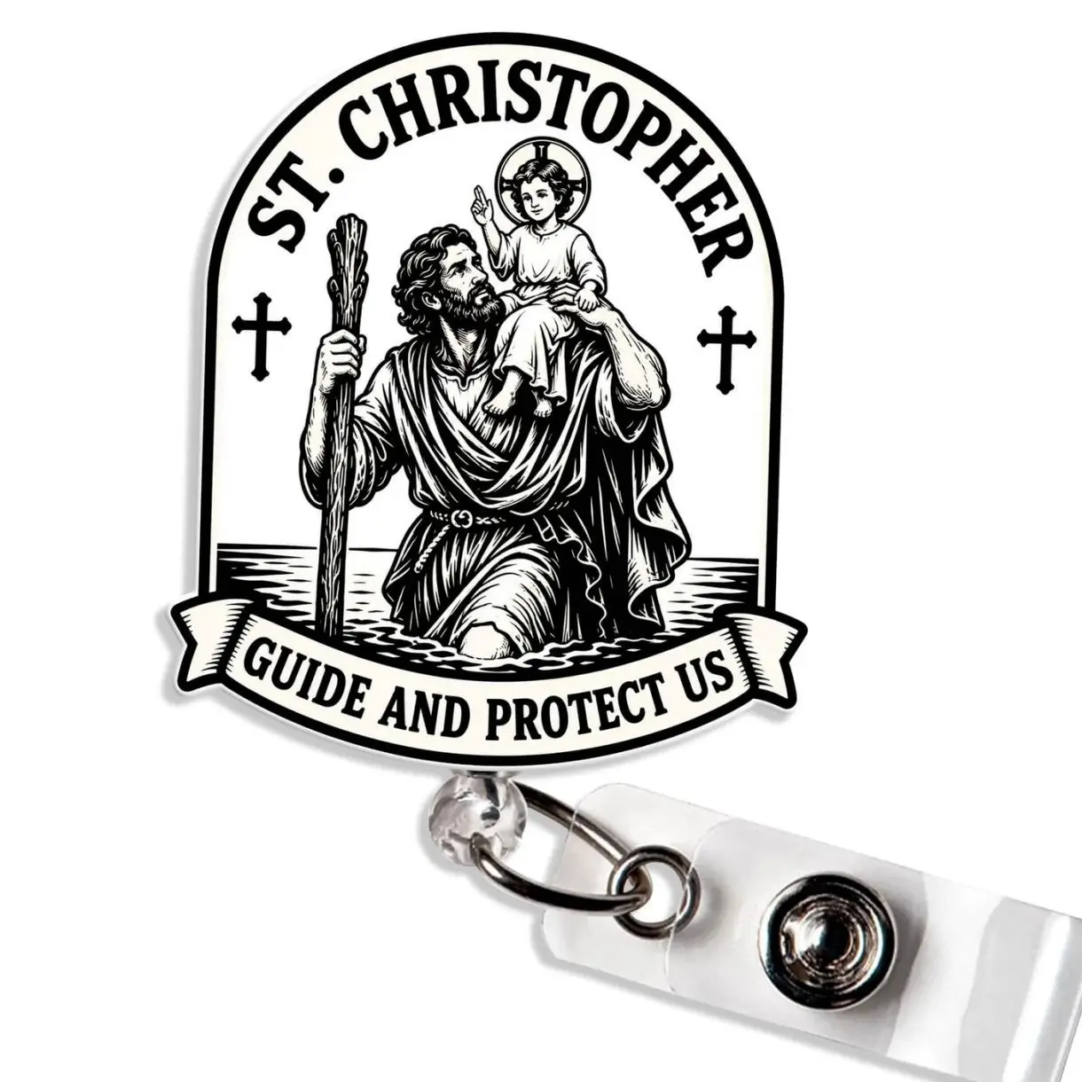 St. Christopher Guide And Protect Us Badge Reel Guardian Catholic Protection Christian Faith Badge Holder Gift for Nurse Teacher 9IV
