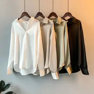 Office Shirts for Women, Autumn and Winter Top, Korean Long Sleeve, Button, Independent, Soft, Casual, Summer Fashion Womenswear Blouse Basic Beige