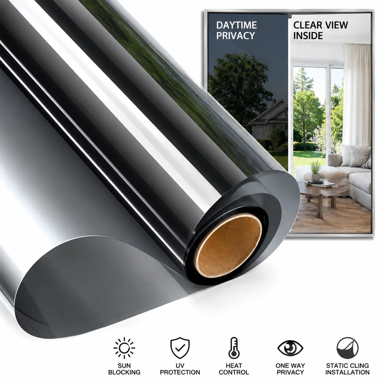 Large-Format Privacy Window Film - Adhesive-Free Electrostatic Adsorption Home & Office Window Sticker for Protection, Sun Shading, Heat Insulation (Summer Essential)