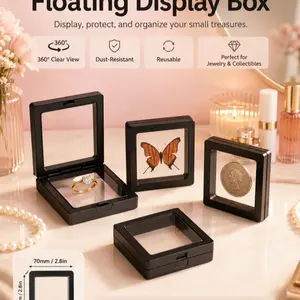 Display Case for 30 Small Exquisite Black Items Product Features: 3D floating design, dust-proof plastic, with elastic film, high transparency and gloss Applications: Leaf specimens, insect specimens, jewelry storage unit, etc. Model: DM033