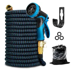 Kotto Expandable Garden Hose, Water Hose for Outside with 10 Spray Nozzles, Leak-Proof, Blue