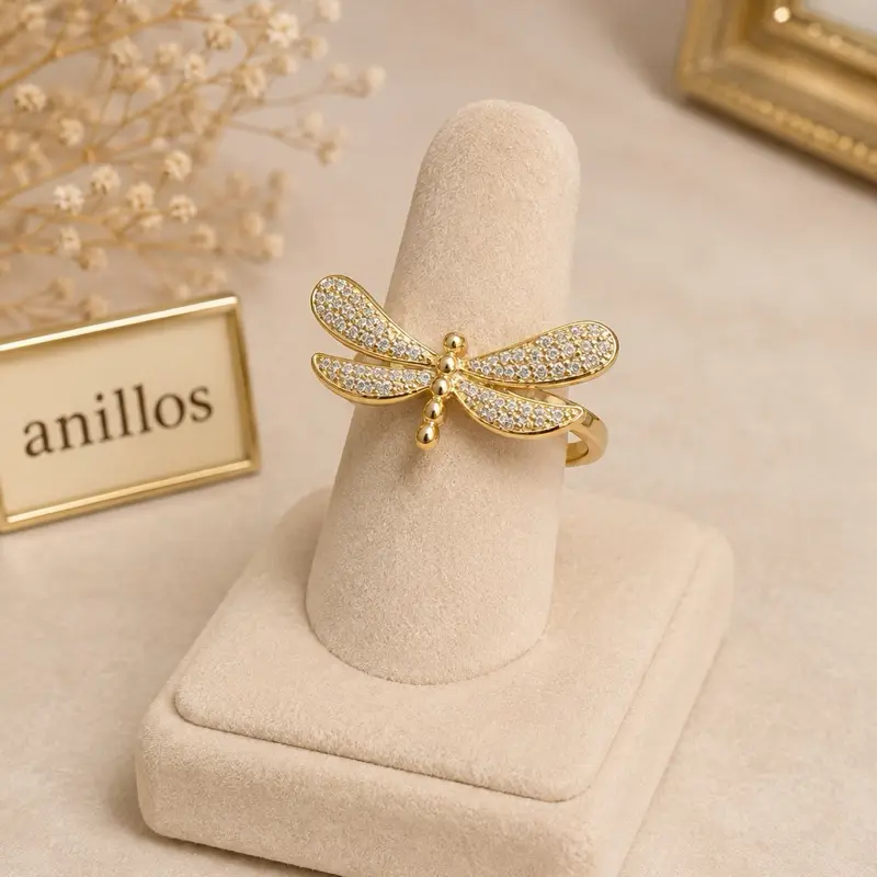 Dragonfly Zirconia Ring – Gold Tone