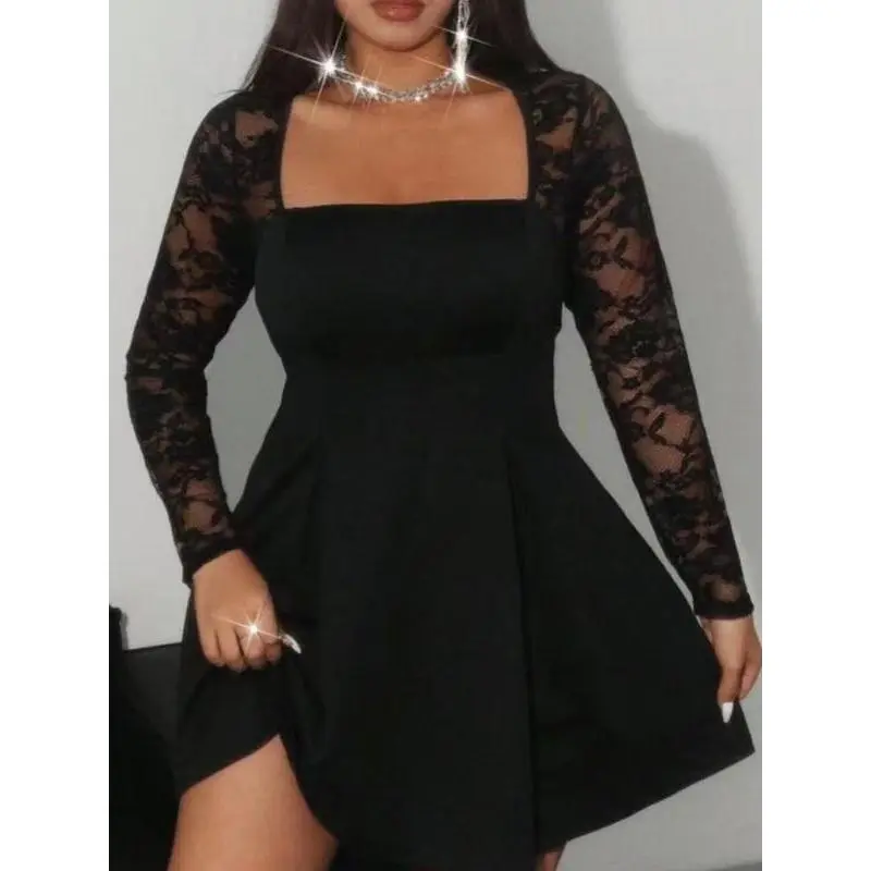 fitted lace wedding dress Long Sleeves V Neck Black Lace Long Prom Dresses with High Slit, Long –  Shiny Party