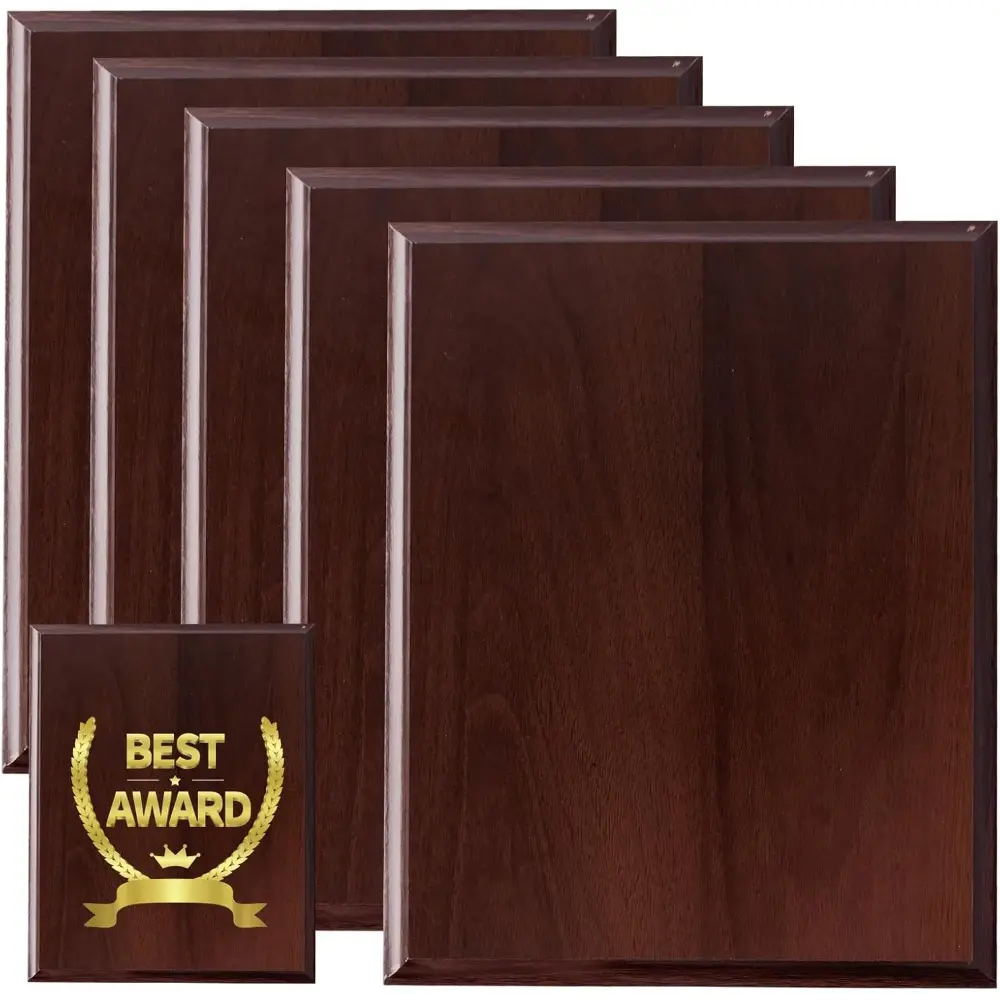 6 Pcs DIY Blank Award Plaques for Engraved Personalized Wooden Trophy Gift in Thank You, Photo, School, Sports, Retirement, Special Achievements