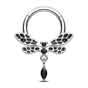 Oufer 16G Dragonfly Black CZ Septum Ring