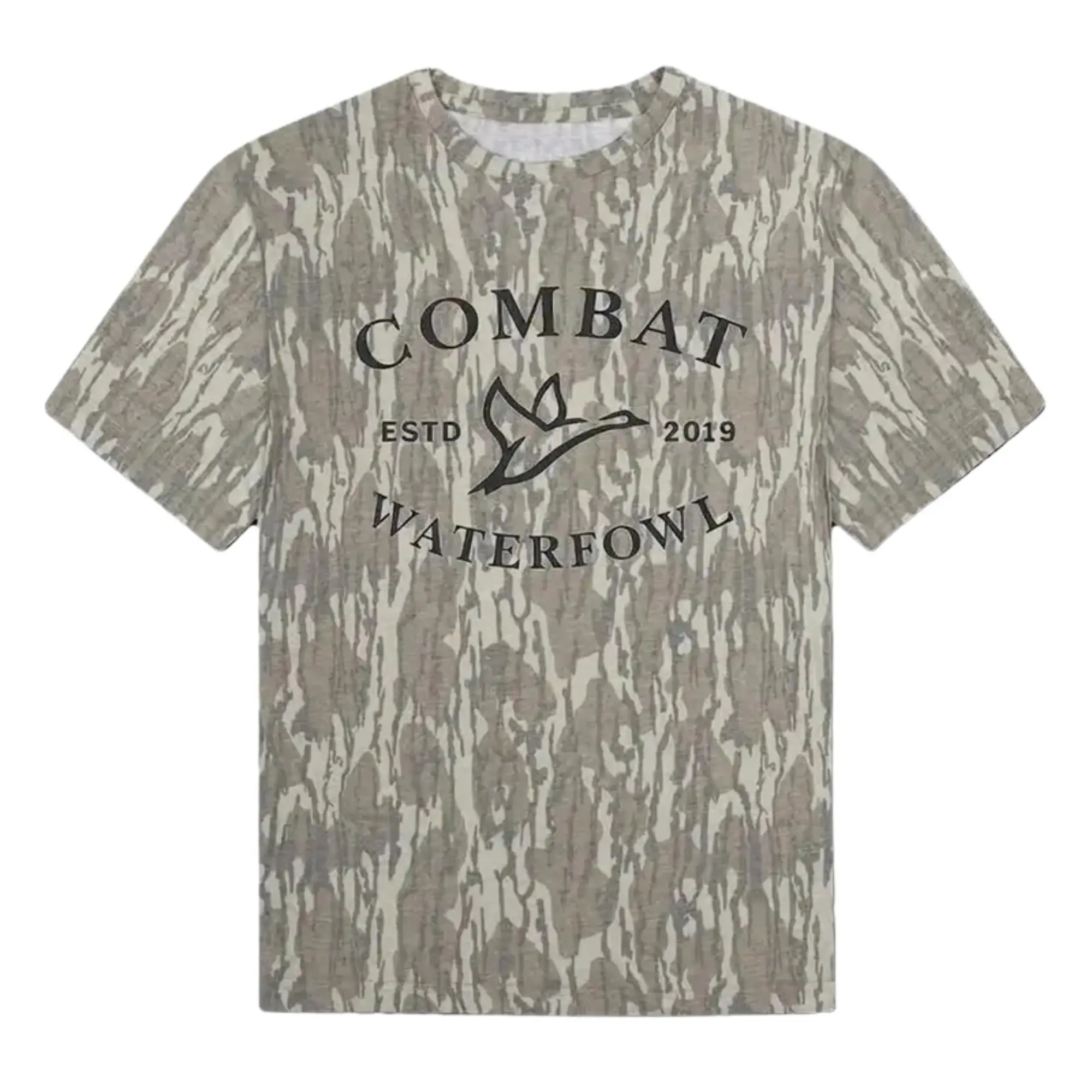 Combat Waterfowl Washed Out Duck Badge Mossy Oak Bottomland Vintage Logo Tee - Hunting Camo Shirt, Soft Stretch Cotton, Full Size S-5XL