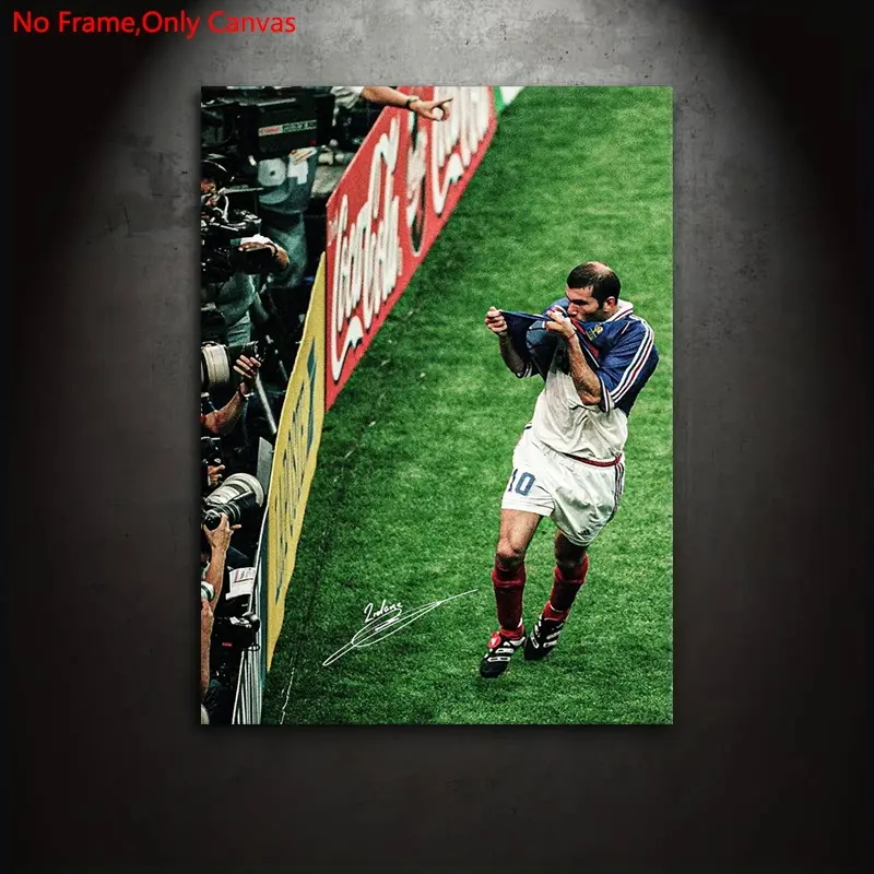 1 piece frameless canvas painting print poster, Canvas Prints, classic realistic art, Zinedine Zidane kissing jersey, gift for football culture lovers, gift for bedroom, living room, mural, wall decoration, Home Bedroom Decor