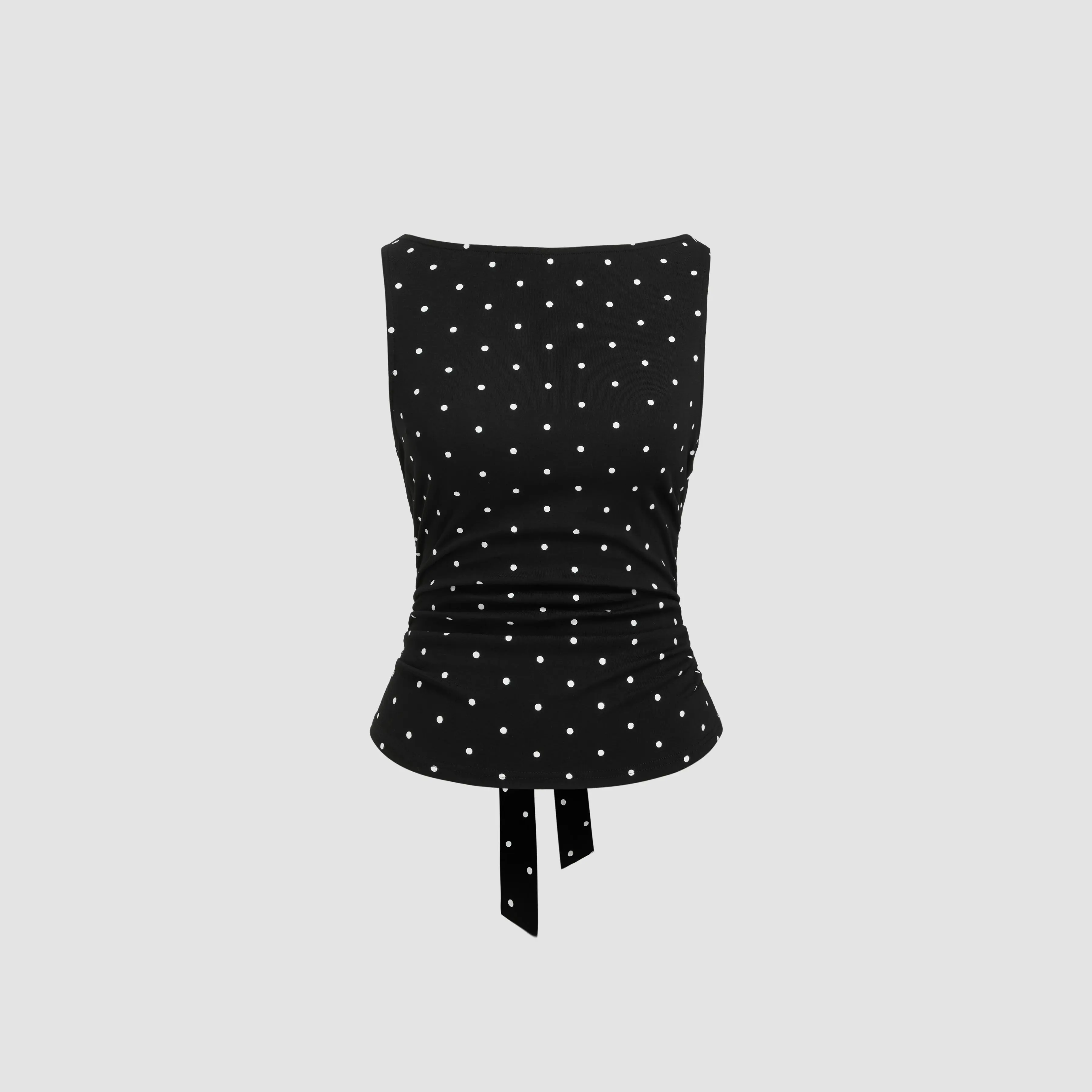 Cider Cotton-blend Boat Neck Knotted Polka Dot Ruched Tank Top