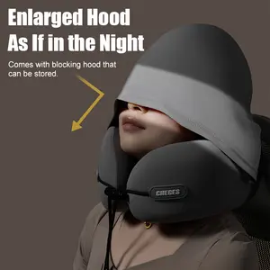 Hooded U-Shaped Neck Pillow - Memory Foam Travel Neck Support | Adjustable Hood, Cool Silk Slow Rebound, Portable & Foldable for Car/Plane | Includes Storage Bag