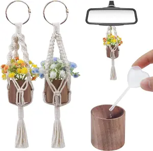 2 count Mini Macrame  Flower  Air Freshener Accessories with Wooden Essential Oil Diffuser Cute  Mirror Hanging Accessories for Rear View Mirror  Office Decor