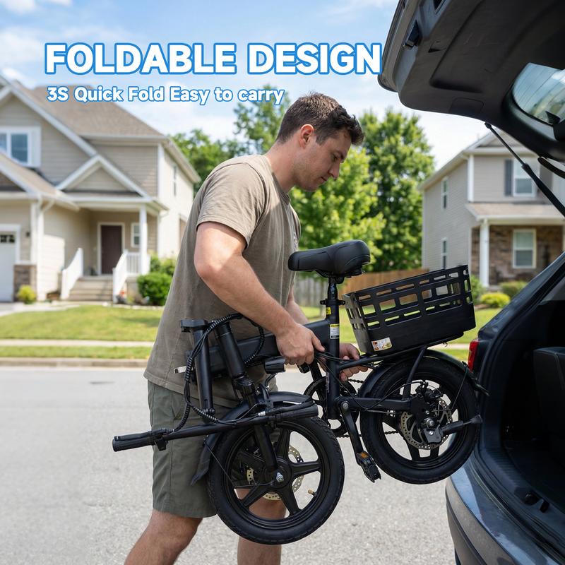 500W Motor Electric Bike , 14” Folding Electric Bicycle , 18MPH Top Speed, 36V 12Ah Removable Battery, 30-Mile Range, Adjustable Handlebar & Seat, 3 Riding Modes 500W Motor Electric Bike , 14” Folding Electric Bicycle , 18MPH Top Speed, 36V 12Ah Removable Battery, 30-Mile Range, Adjustable Handlebar & Seat, 3 Riding Modes