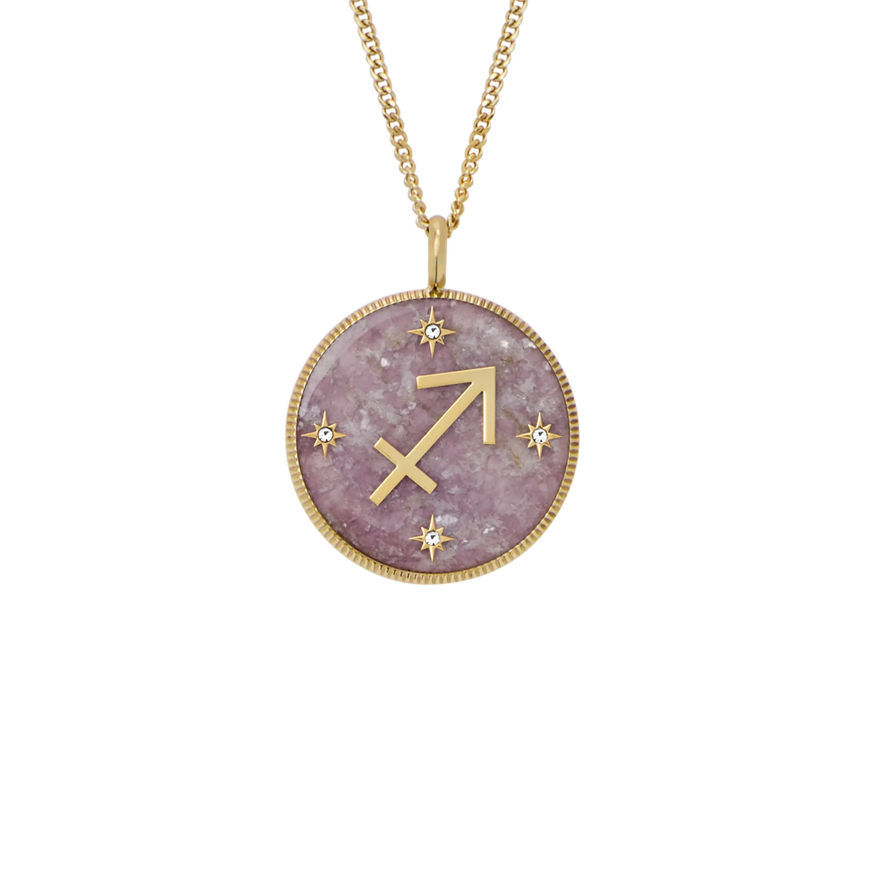 Fossil Women's Sagittarius Sutton Zodiac Gold-Tone Stainless Steel Purple Amethyst Pendant Necklace