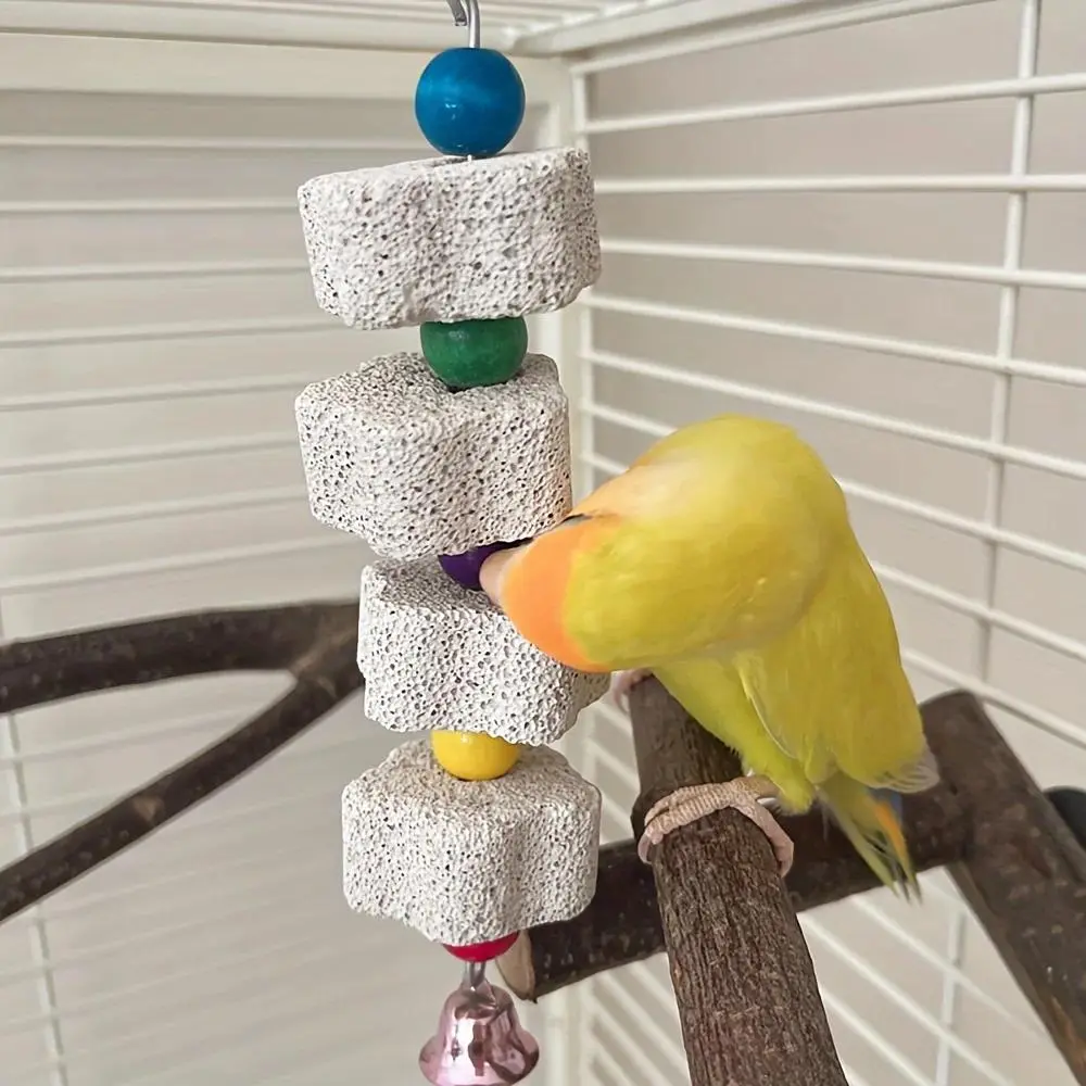 Flower-Shape Hang-Style Bird Toy with Mineral Teeth Grinding Stone and String Bell, Pet Bird Supplies for Parakeets