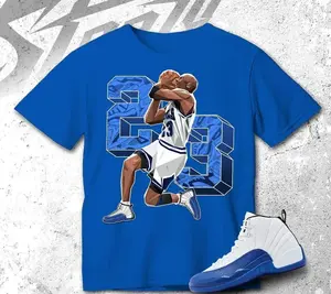 Unisex T-shirt to match Jordan 12 Blueberry Blue Black White - Number 23 MJ. 100% Cotton for Casual Wear. Comfortable Summer Unisex T-Shirt to match Jordan Sneaker. Streetwear Style. urban outfitters