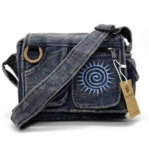 Multi-pocket Crossbody Messenger Bag, Swirl Embroidery, Minimalist Casual bag, Crossbody Bag, Handmade Cotton Shoulder Bag, Handmade Gift