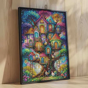 Whimsical Fantasy Treehouse 1000 Pieces Jigsaw Puzzle Magic Relaxing Brain Challenge Fairytale Art Adult Wall Décor Gift 27.5x20inch 70x50cm