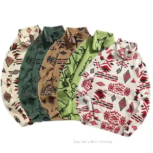 2025New  Ethnic Pattern Zip Up Plush Sweatshirt, Casual Long Sleeve Pocket Collared Pullover  Winter, Fashion  Clothes   WearNEW Men's Fleece Graphic Hoodie with Pocket Geometric Print Hooded Sweatshirt outdoor  wear jackets for men Slim Denim daily new