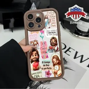 TPU Phone Case for iPhone 17 16 Pro Max 15 Plus 14 13 12 11  Air XR XS E Cute Colorful Jesus Pattern Drop Protection Shockproof Soft Silicone Smartphone Cover Casing