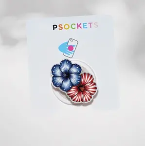 Patriotic Red White Blue Hibiscus Flower Magsafe Phone Grip - Magnetic Pop Socket & Kickstand - 4th of July USA Phone Accessory Gift