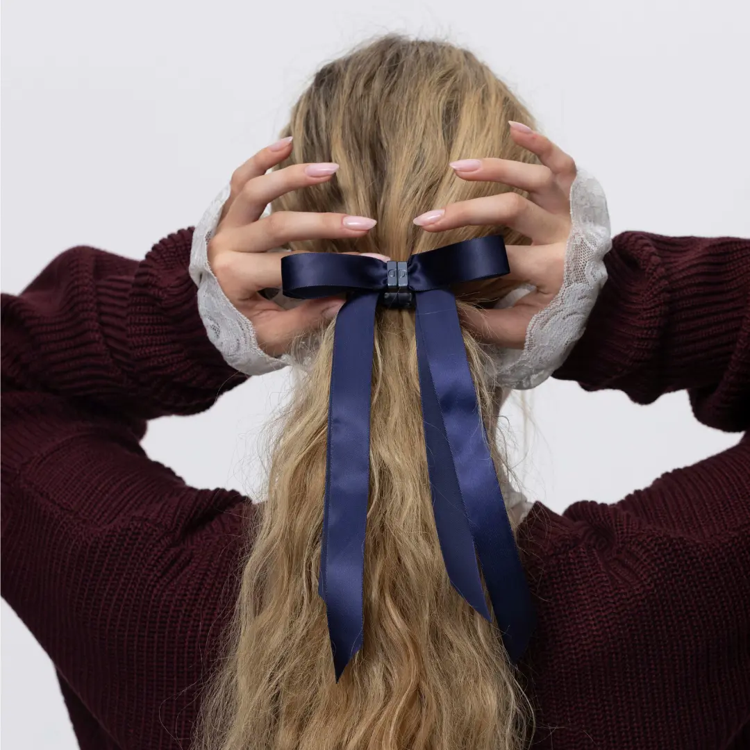 DAFNI KLIX - THE BOW - Blue - Navy Blue Bow with Strong Magnetic Hold, No Slipping, Endless Iconic Hairstyles with bows Pretty Bow