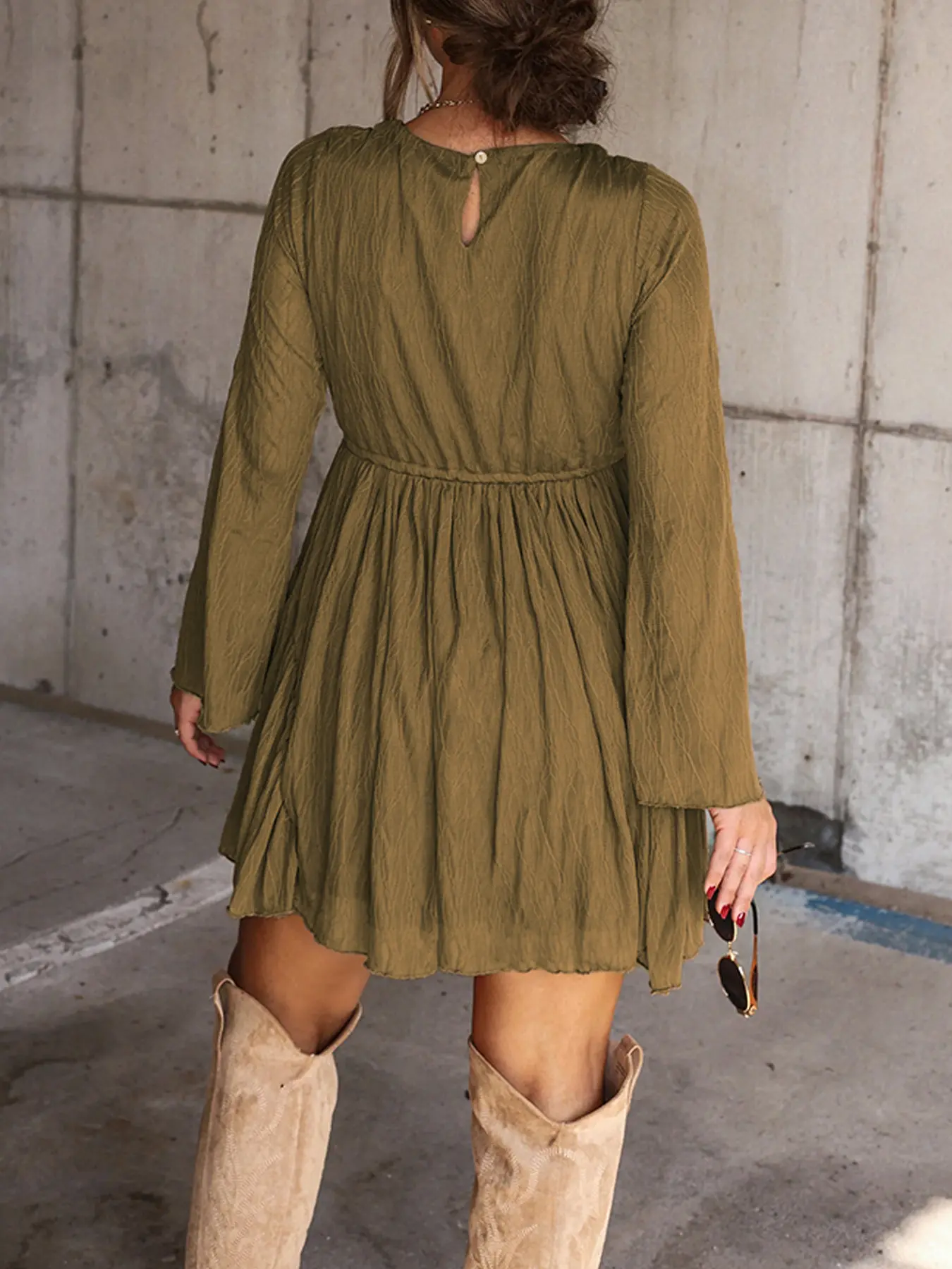 sachin and babi light blue dress Women's V Neck Long Sleeve Dress with Pants Lining, Vintage Elegant Casual  Wear Spring Fall Mini Dress, Loose Fit Plain Pattern