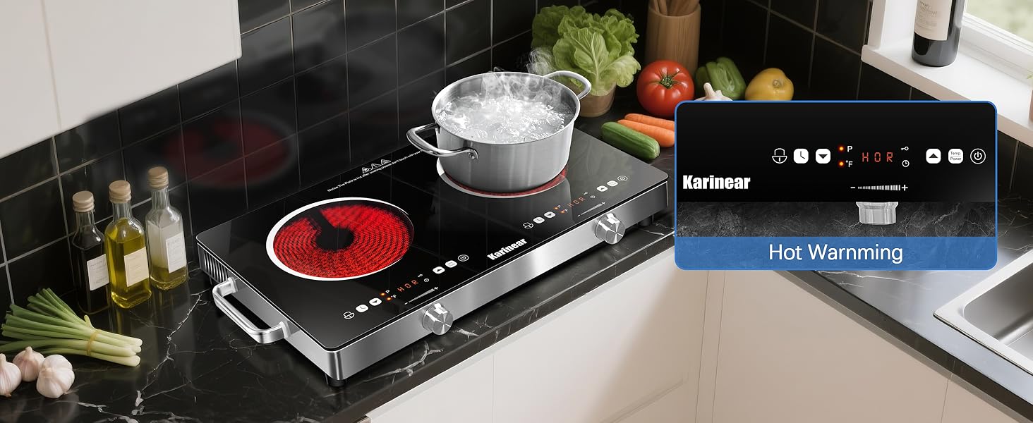 Karinear 2000W Portable Electronic Induction Cooktop - Double Burner Energy-Saving Multi-Function Induction Hobs, Cooking Equipment with Handle, Child Safety Lock, Knob & Touch Controls, 9-Level Adjustable Temperature, US Plug Kitchen Appliance Karinear 2000W Portable Electronic Induction Cooktop - Double Burner Energy-Saving Multi-Function Induction Hobs, Cooking Equipment with Handle, Child Safety Lock, Knob & Touch Controls, 9-Level Adjustable Temperature, US Plug Kitchen Appliance