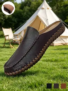 Men's Mules Breathable Lightweight Whipstitch Cowhide Leather Backless Loafers Slip-On Flat Casual Shoes Minimalist Summer Black Brown Genuine Leather for Office Casual Wear Big Size11 12 13 14 15 Walking Shoes