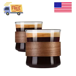 Espresso Cups Set of 2 with Wooden Ring, 8 OZ High Borosilicate Espresso Shot Glass