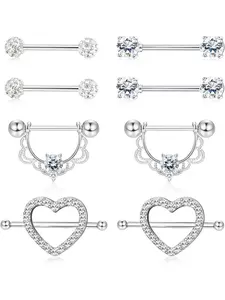 4 Pairs 14g Stainless Steel Nipplerings, Cz Opal Barbell Body Piercing Jewelry, Nipple & Tongue Ring Set for Women, Wearable Jewelry