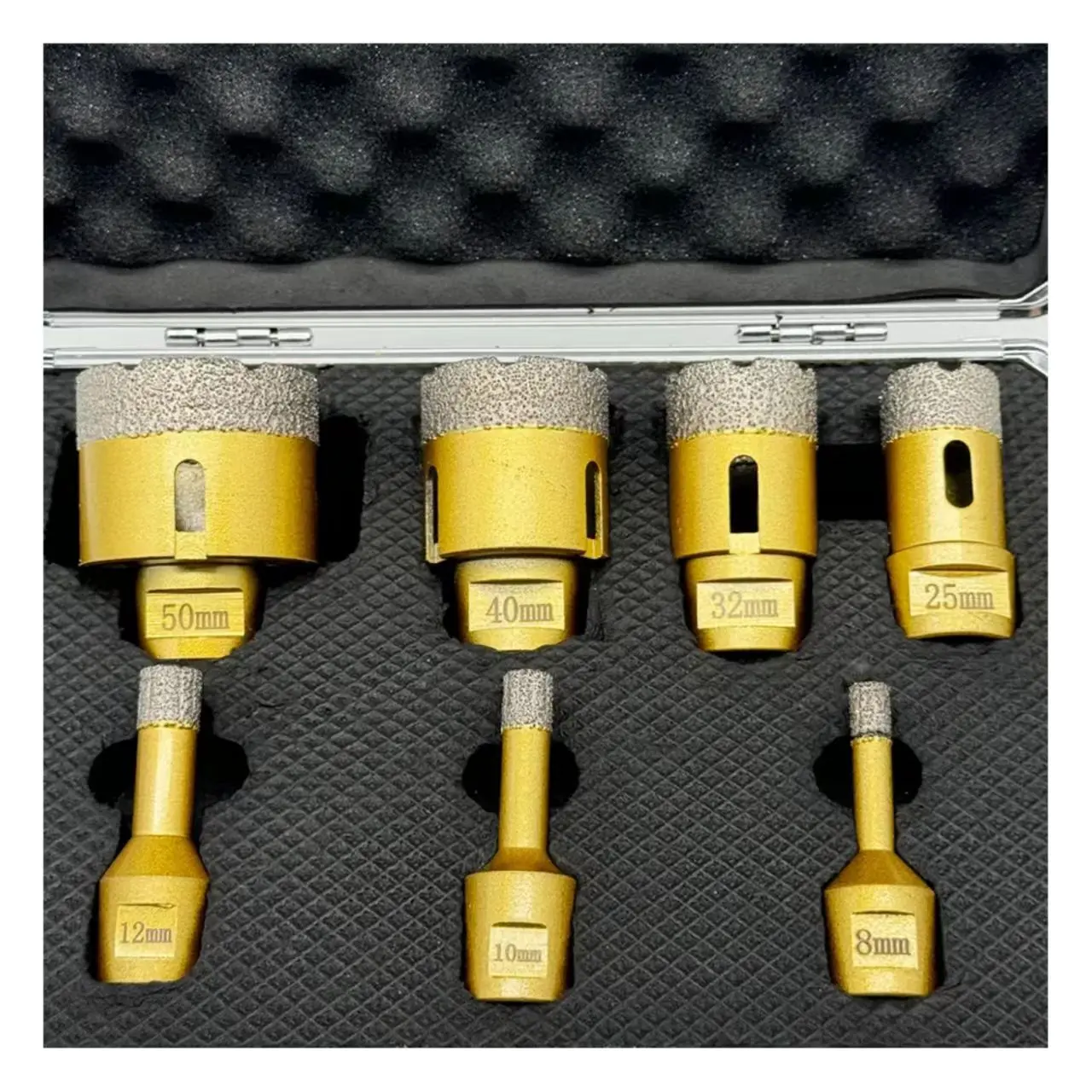 ZHONGSHI 7PCS/Set Diamond Drill Bit Set (8mm-50mm) - for Porcelain Tile/Granite/Glass/Marble/Ceramics - Includes Storage Case & Conversion Kit