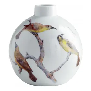 White Aviary 7 Inch Tall Ceramic Vase - Style: 7317508