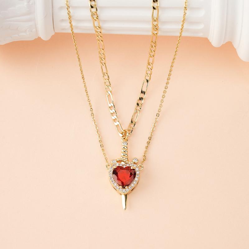 MEIITRUE 14K Gold Plated Heart Pendant Necklaces for Women Men, Zirconia Dagger Cross Pendant Necklace, Elegant Jewelry Gift for Couples