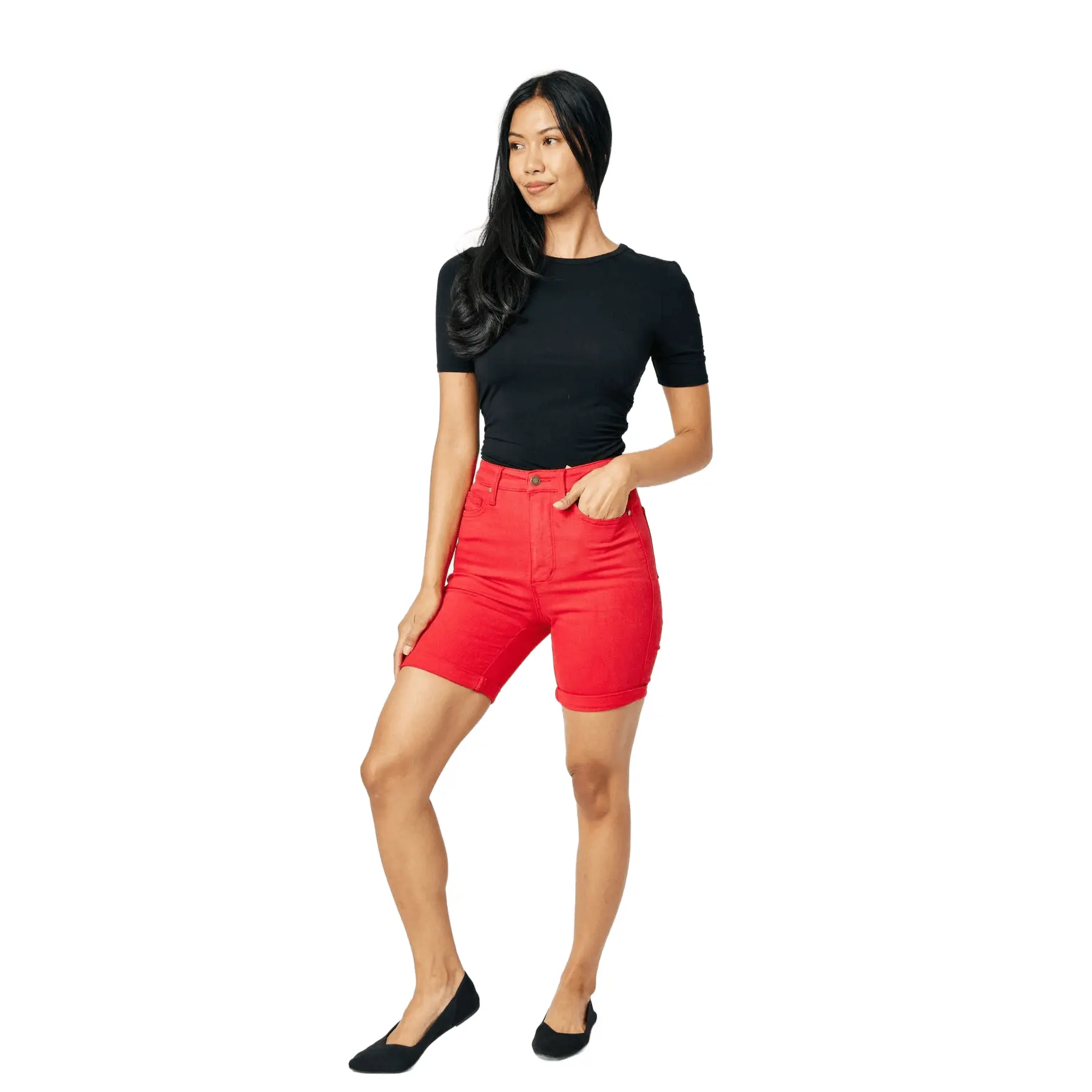 High Waist Garment Dyed Tummy Control Bermuda Shorts