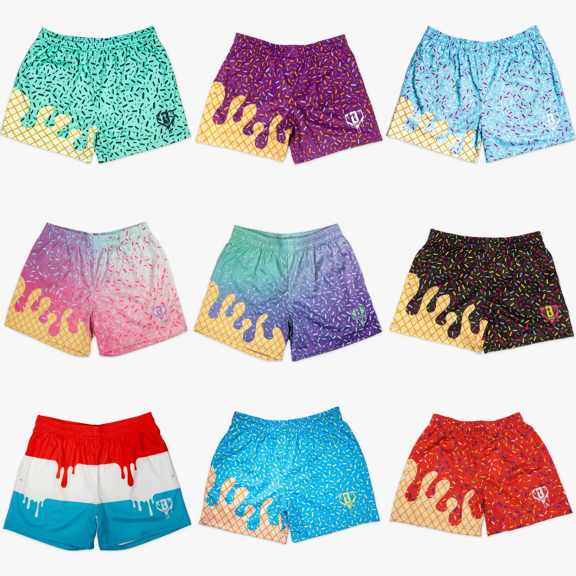 [ Baseball 101 Short ] Graphic Ice Cream Drip Mesh Shorts - Breathable Sprinkles Waffle Cone Basketball Shorts with Pockets for Gym, Summer Streetwear Workout