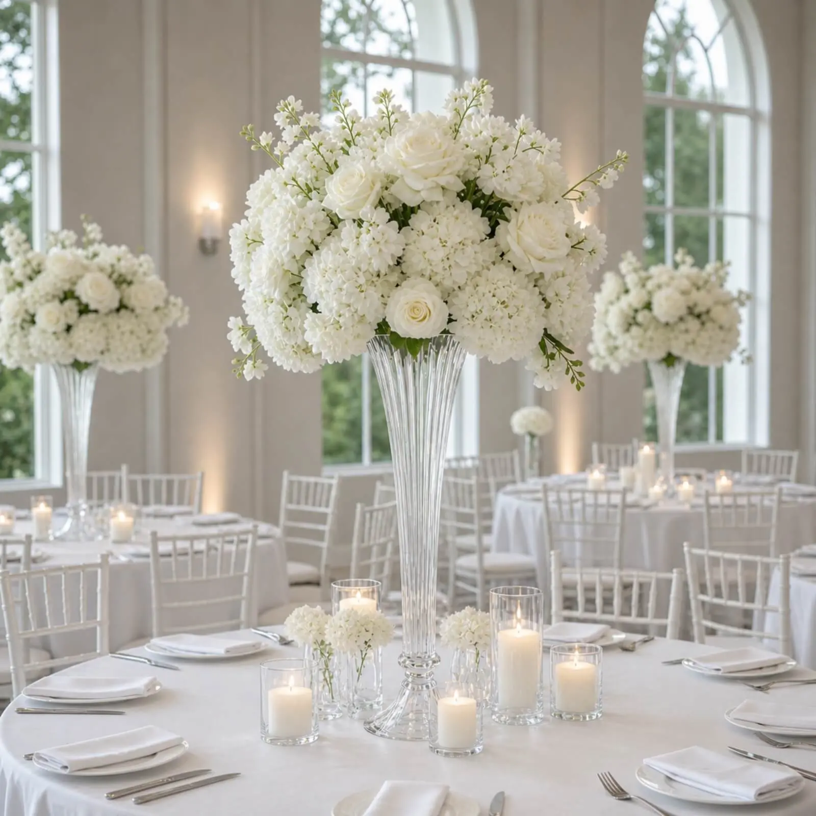 Ribbed Glass Trumpet Vases Clear 32", Fluted Tall Reversible Flower Vases for Table Centerpieces