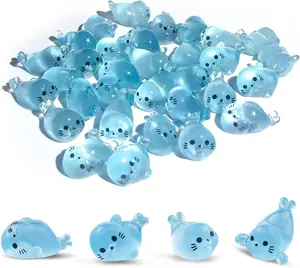 32Pcs Fairy Glow-in-Dark Transparent Resin Mini Seal Ornaments - 4 Cute Gesture Luminous Sea Animal Styles, with Storage Box, Home Decor for Terrarium, Tabletop Display