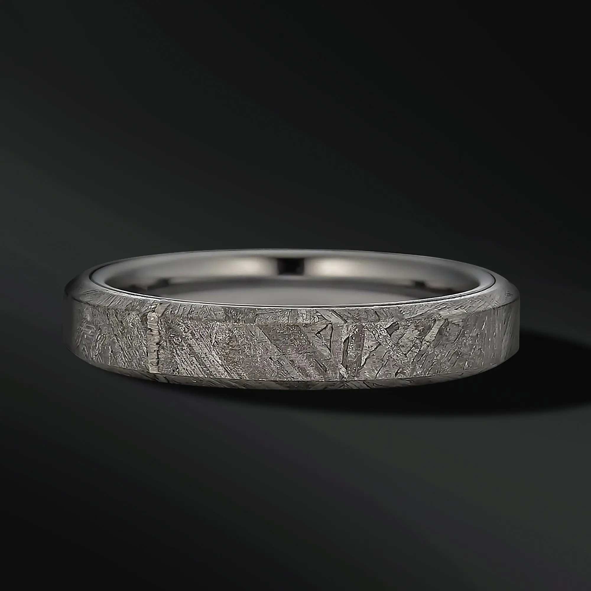 Real Muonionalusta Meteorite Ring with Tungsten – 4mm Comfort Fit Wedding Ring Highly Durable Tungsten Band FREE ENGRAVING
