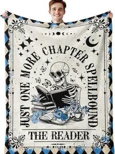 Book Lovers Gifts - Gothic Blanket for The Reader - Gifts for Book Lover Men Women - Funny Bookworm Books Nerd Bookish Reading Gifts - Skeleton Reading Blanket for Christmas Halloween Birthday 50"x60"