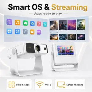 2026 Upgraded Dual Screen Smart Projector, 4K Supported Portable Mini Projector with 7-Inch Touch Display, WiFi 6 & Bluetooth, Auto Focus & Auto Keystone, Native 1080P, 800 ANSI, 25W Speaker for Home Theater Outdoor Movies
