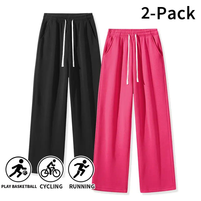 Men’s wide-leg sweatpants, available in a 2-pack or single pack, high-waisted with drawstring, loose casual long pants with pockets, solid color soft loungewear pants, suitable for sports and everyday wear